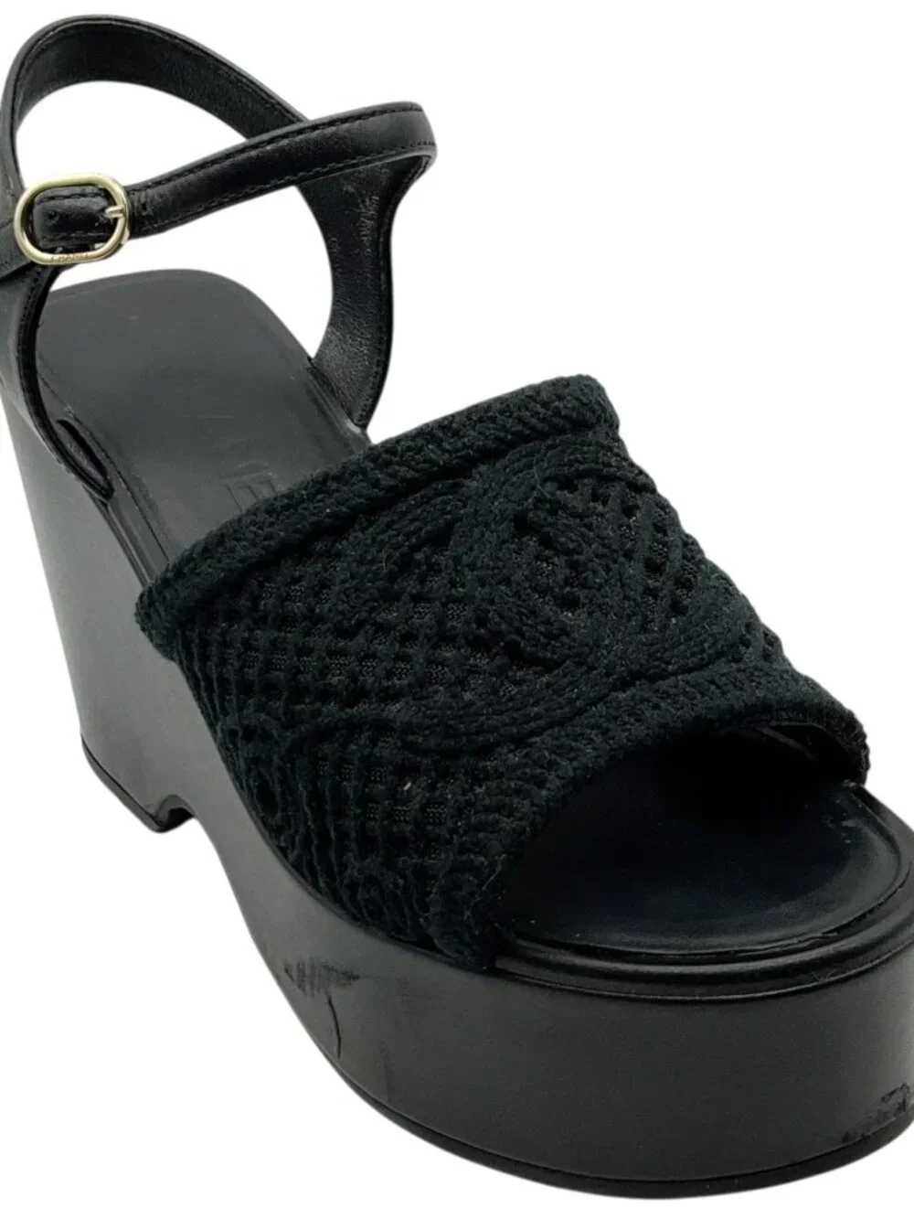 Chanel 2025 Black Mesh CC Logo Platform Sandals